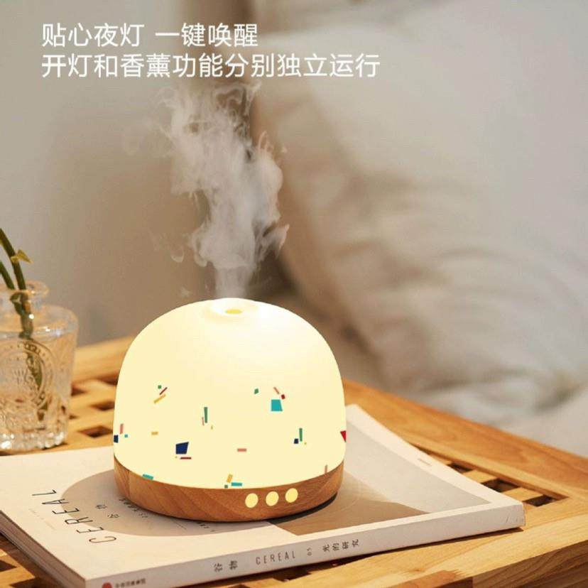 陶瓷实木清新空气香薰加湿器宿舍氛围灯定时高颜值学生礼品国潮风