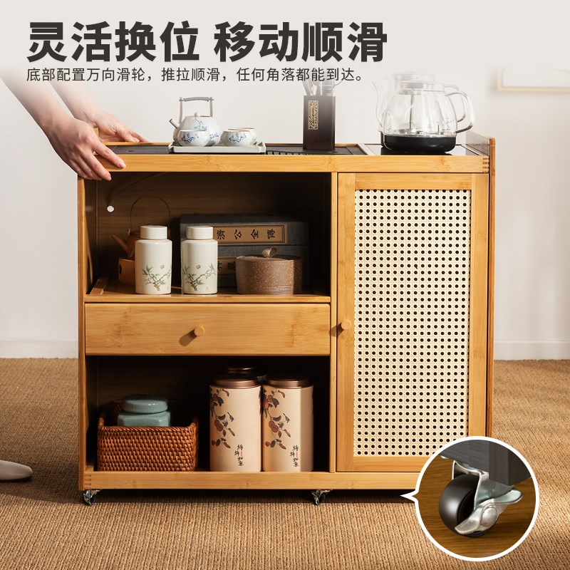 移动茶台茶车家用茶水柜实木小茶桌带轮茶几功夫茶具套装烧水一体