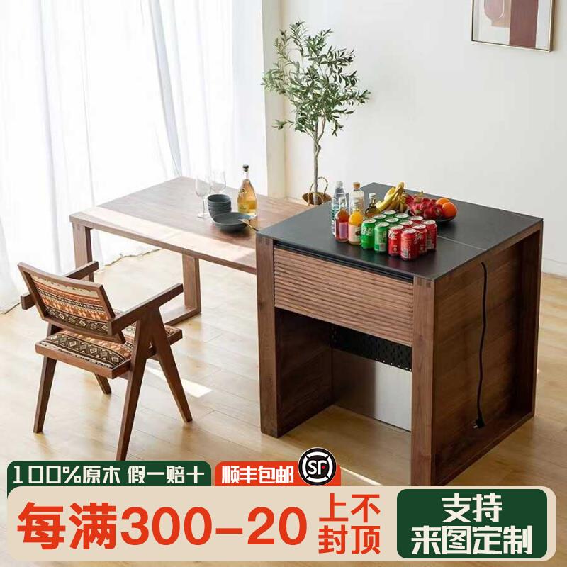 北美黑胡桃木中岛台实木家用伸缩吧台桌客厅餐边柜收纳储物柜