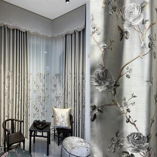 新中式透气遮光窗帘客厅卧室爆款别墅高档仿真丝绣花落地窗中国风