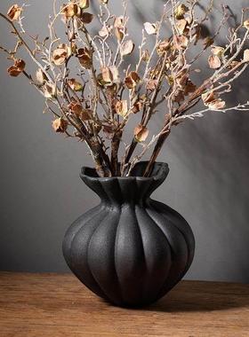 景德镇黑色南瓜异形中号陶瓷花瓶水培插花禅意中式摆件高温烧制