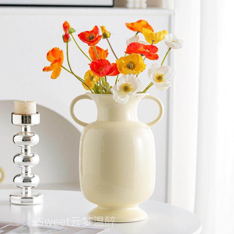 新中式轻奢法式复古双耳玫瑰花干花陶瓷花瓶家居摆件插花装饰摆件,家居饰品,花瓶,淘宝优惠券,粉丝福利购,淘宝优惠卷
