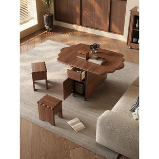 CLX03#黑胡桃木茶几折叠茶几可移动茶几小户型客厅沙发边几茶水柜