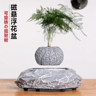 磁浮花盆办公室摆件盆栽情绪稳定植物盆景轻奢创意茶室装饰品