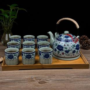 酒店待客喝茶泡茶器家用陶瓷大容量茶壶茶杯整套装 青花瓷茶具套装