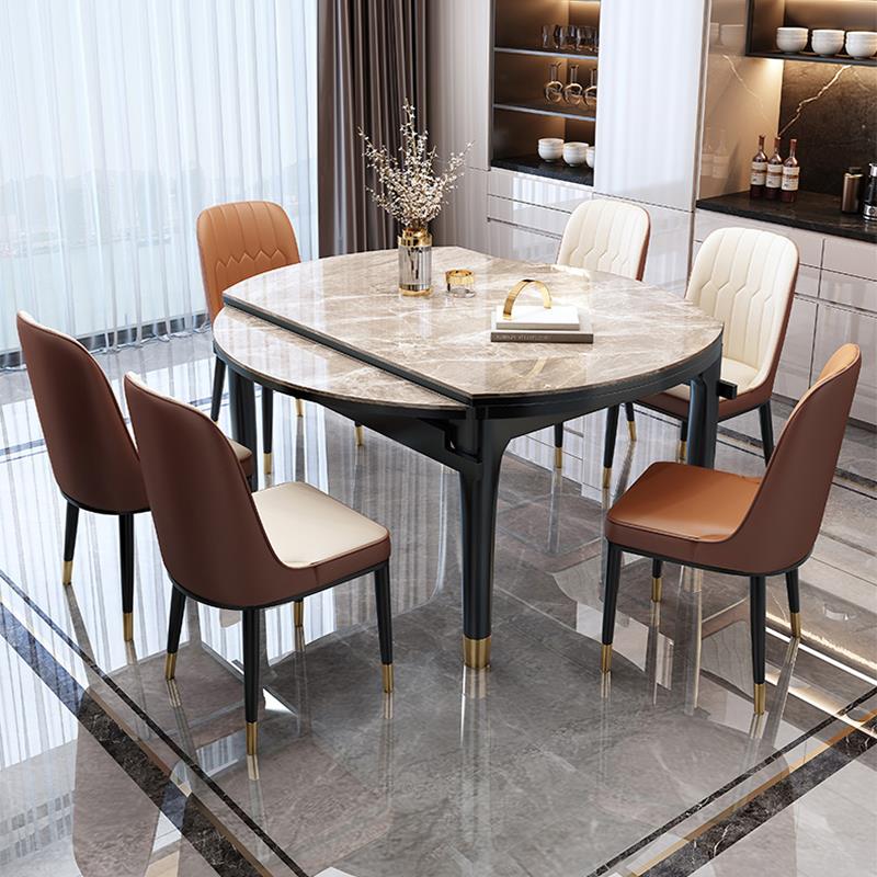 2024现代简约家用饭桌伸缩可变圆跳台实木岩板餐桌椅组合一桌四椅