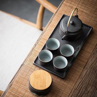 粗陶陶瓷功夫茶具茶杯茶壶干泡盘茶盘家用提梁壶套装 远山日式 禅意