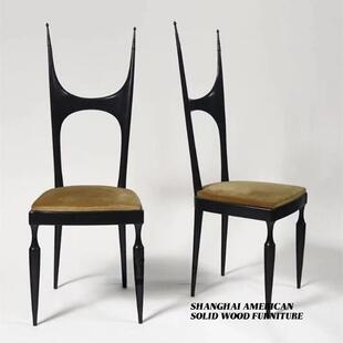 中古实木根本高靠背餐椅家用酒店咖啡厅接待椅创意样板房餐桌椅子