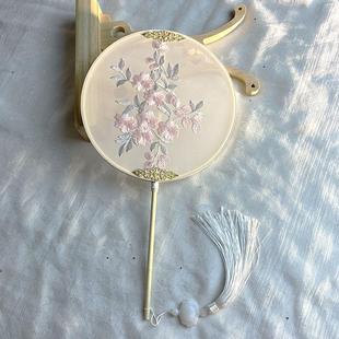 团扇古风扇子儿童夏长柄流苏舞蹈扇古装汉服旗袍刺绣小圆扇醉清波