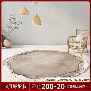水墨圆形客厅地毯卧室不规则中国风沙发茶几床边毯纯色异形地垫
