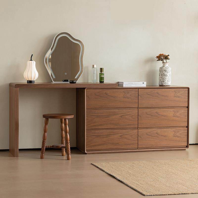实木梳妆台斗柜一体胡桃木色化妆桌可伸缩转角书桌卧室床尾收纳柜,住宅家具,梳妆台/桌,淘宝优惠券,粉丝福利购,淘宝优惠卷