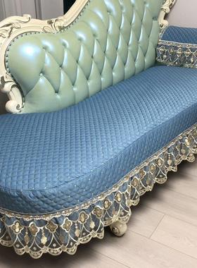 夏季新款蓝色防滑欧式定做沙发套坐垫飘窗垫夹棉耐磨全包四季通用