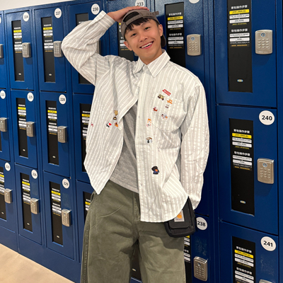 ATboa条纹卡通小狗印花长袖衬衫