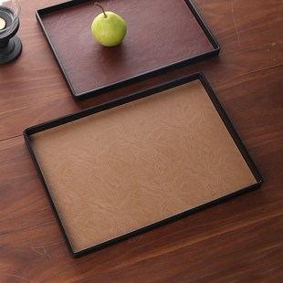 吉芙 轻奢手工收纳盘长方形皮革茶盘香薰托盘民宿家用咖啡托盘