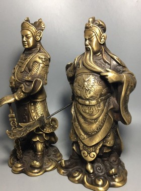 铜关公韦陀铜像摆件一套纯铜武财神关二爷关公菩萨韦陀护法招财