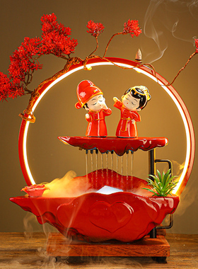 创意婚庆陶瓷婚房装饰送闺蜜新人结婚礼物情人节礼品中式流水摆件