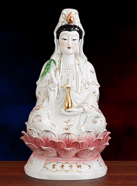 陶瓷观音观音菩萨坐莲观音车载观音家用供奉观音佛像观世音摆件