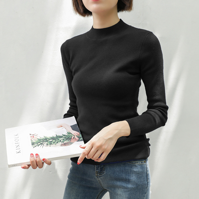 半高领打底衫女长袖内搭针织衫洋气修身黑色毛衣中领薄款上衣秋冬