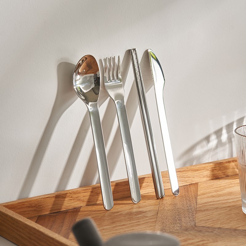 肆月不锈钢便携餐具盒筷子勺子叉子套装收纳盒西餐餐具刀叉勺全套