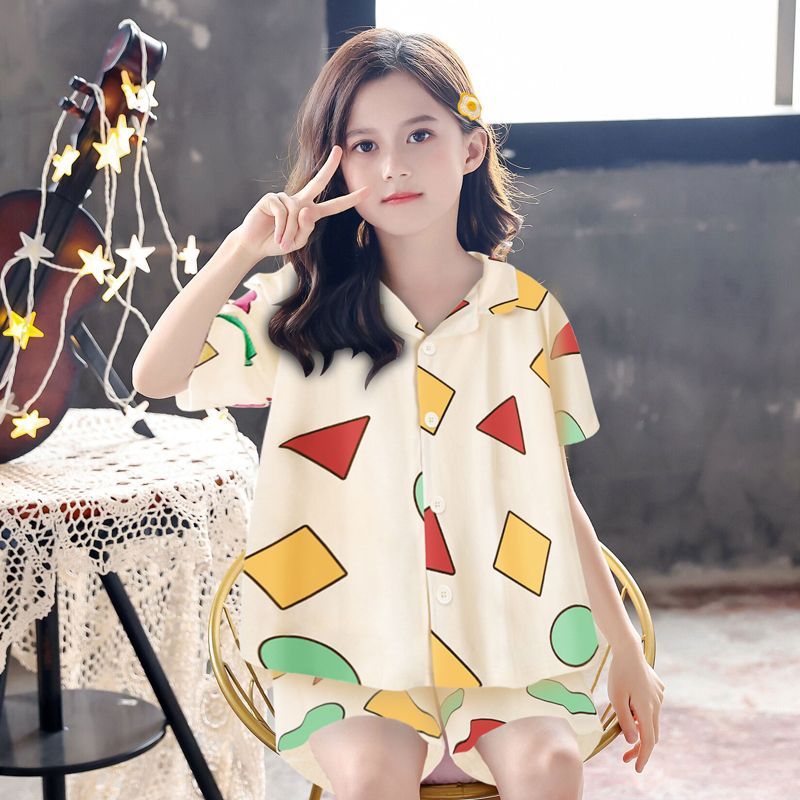 女童睡衣夏季短袖短裤套装2023年新款可外穿薄款纯棉家居服套装