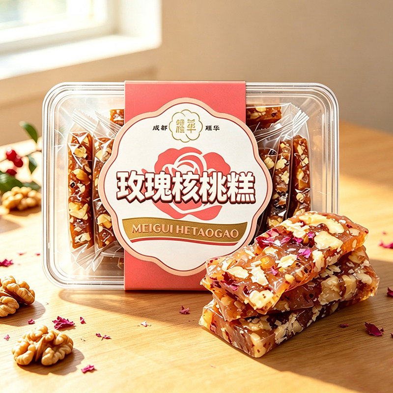 耀华成都特产玫瑰核桃糕方糕桃片小吃老式传统点心凝胶糖果食品