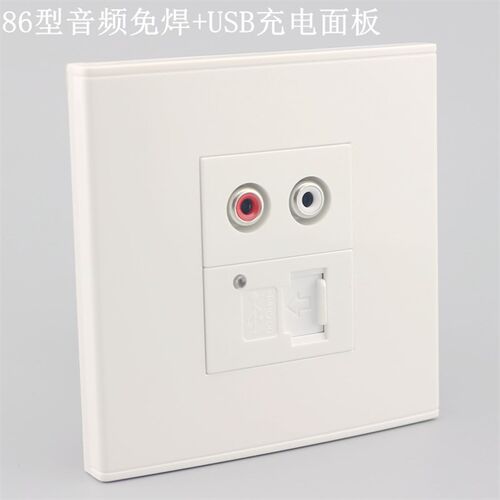 86型USB充电+双孔莲花AV音频免焊插座面板 USB充电音频墙壁插座