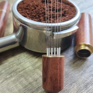 带收纳胡桃木 不锈钢咖啡布粉针布粉器咖啡粉搅拌结块打散器具针式