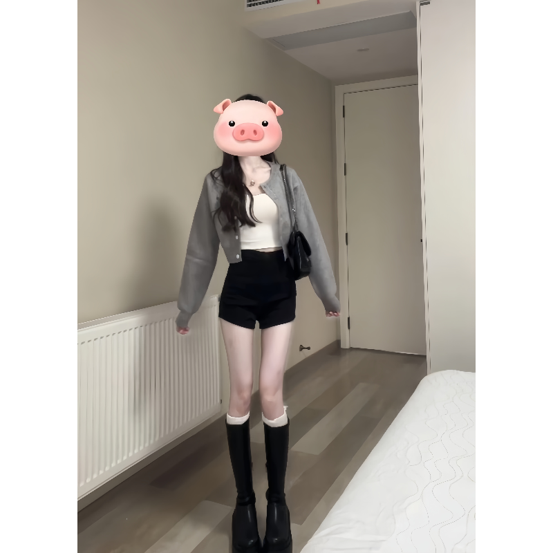 黑色高腰短裤女小个子修身显瘦