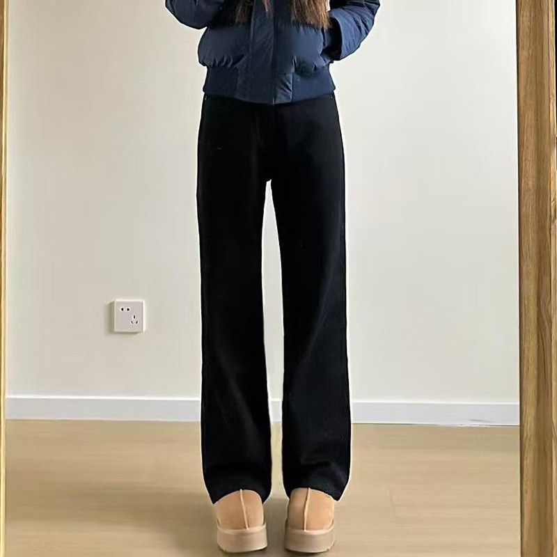 黑色高腰显瘦窄版直筒牛仔裤女胖MM秋冬新款垂感拖地裤阔腿裤长裤
