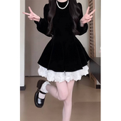 高级感黑色丝绒连衣裙2025早秋新款 法式 气质收腰显瘦公主蓬蓬裙子