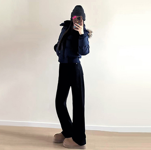 黑色直筒牛仔裤女窄版宽松显瘦垂坠感高腰阔腿小个子2026款休闲裤