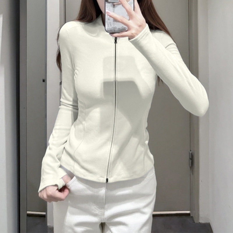 修身拉链短外套女2026秋冬春新款小个子显瘦立领开衫卫衣上衣杏色