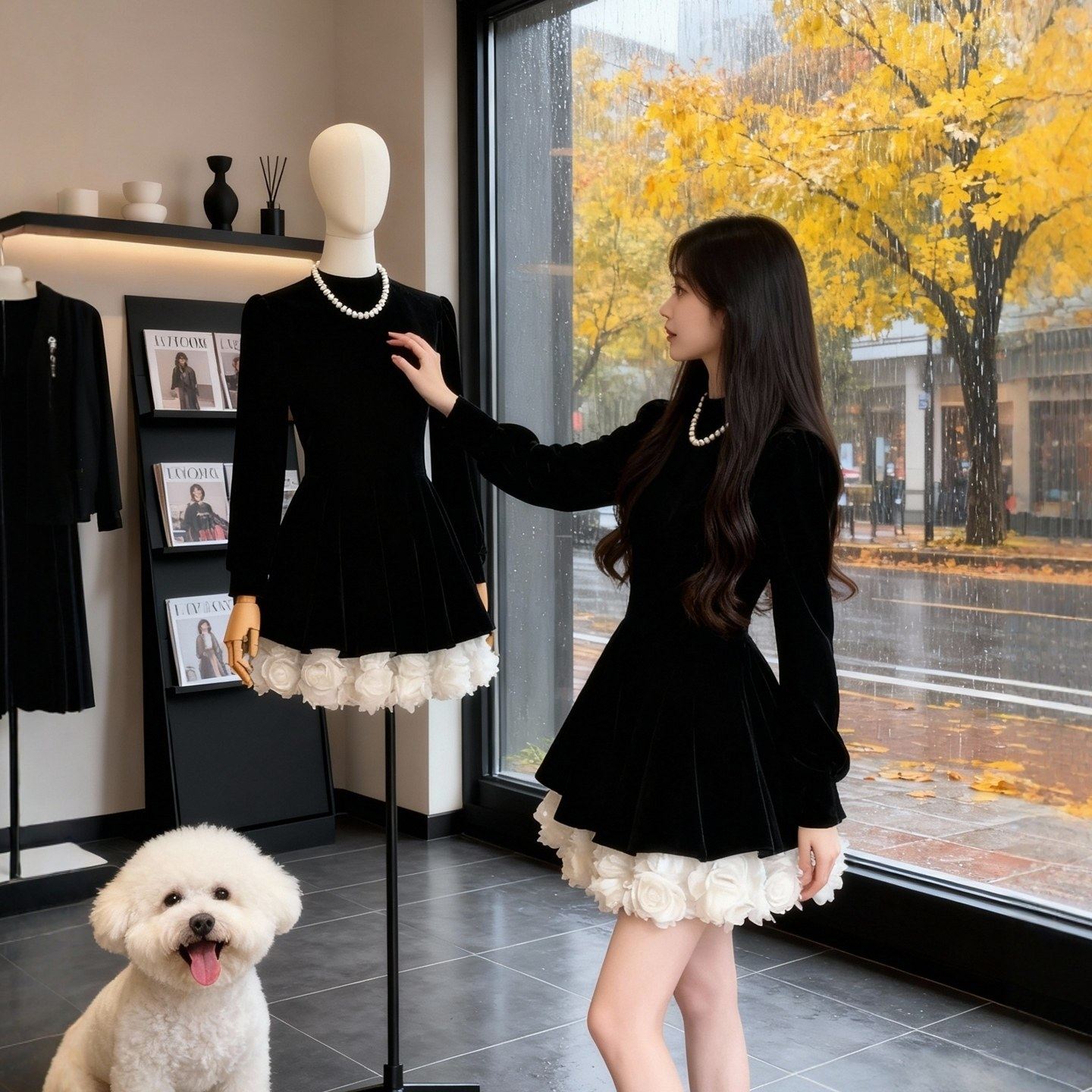 黑色长袖连衣裙公主风秋冬新款气质蓬蓬裙冬装千金风高级感小黑裙