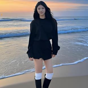 小香风黑色连衣裙套装女2026秋冬款韩系穿搭修身显瘦一整套小个子