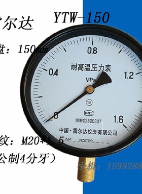 雷尔达耐高温压力表YTW150 1/1.6MPA蒸汽锅炉压力表水压表气压表