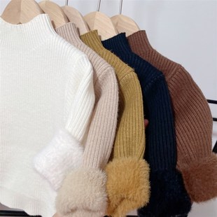 一体绒女童半高领毛衣打底衫儿童紧身弹力衫新款秋冬季婴儿童装男