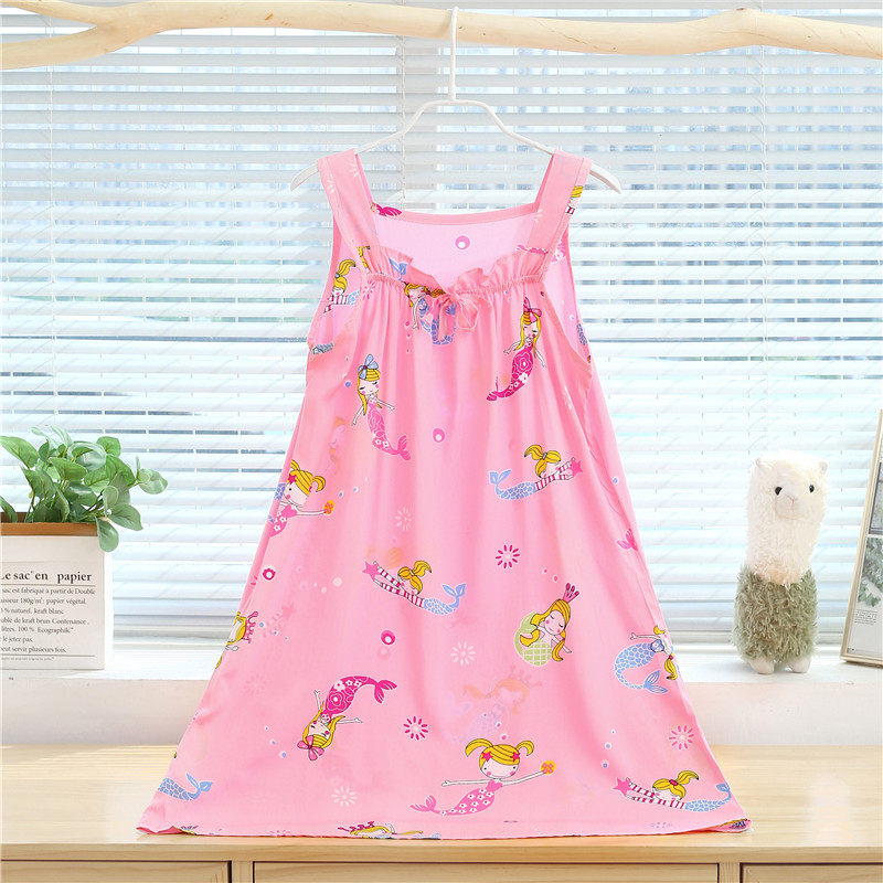 2022女童睡裙夏薄款绵绸儿童睡衣公主女孩棉绸家居服夏季吊带睡裙