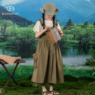 短袖 亲子女童夏装 两件套 夏季 儿童装 背带裙套装 中大童洋气2024新款