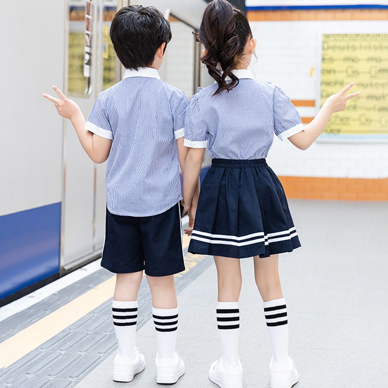 夏季英伦风幼儿园园服小学生校服班服纯棉儿童短袖学院风班服套装