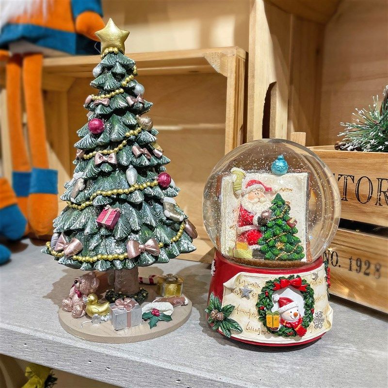 定制款可旋转圣诞树音乐盒发条八音盒雪花水晶球圣诞节装饰品礼物