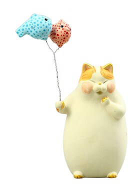 日式手作治愈可爱呆萌气球猫咪周边居家客厅桌面陶瓷装饰品小摆件