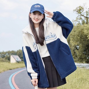 初中生少女羊羔毛绒外套16岁女孩2024年新款冬装加厚棉服高中学生