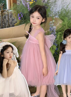 YFY夏季女童网纱连衣裙蓬蓬裙公主裙纱裙生日礼服白色花童六一