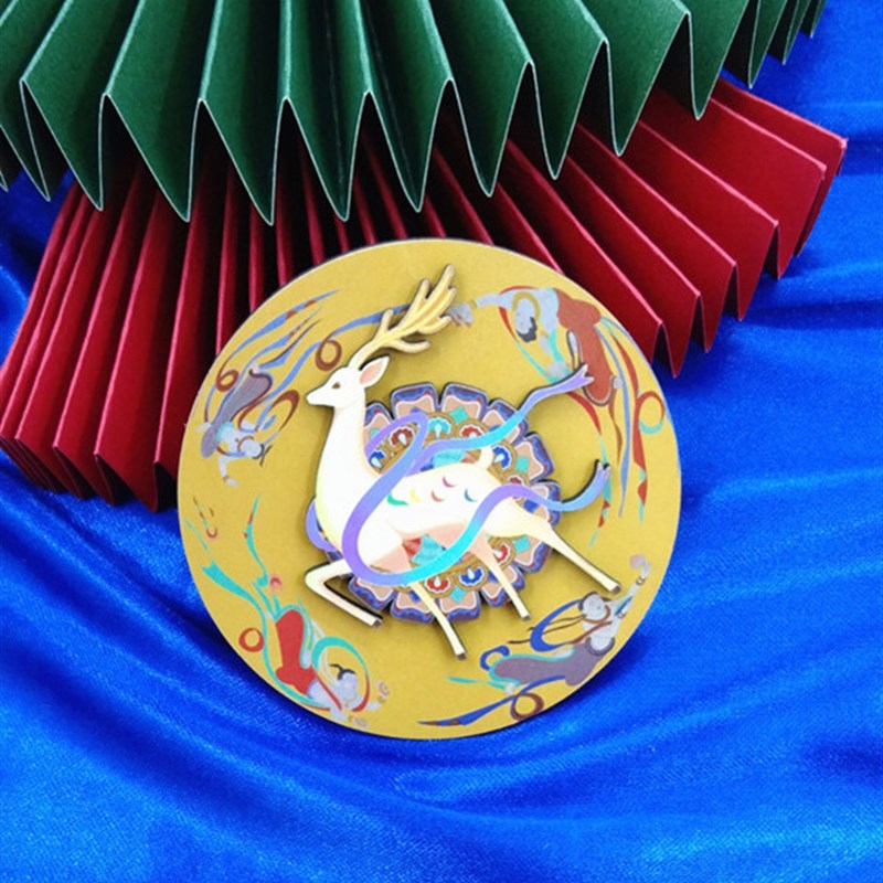 敦煌新款动感旋转冰箱贴立体木质磁铁飞天藻井博物馆旅游纪念礼品