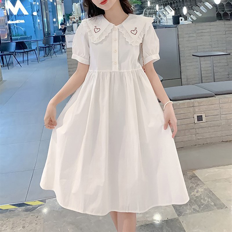 胖女孩裙子夏装中学生大码宽松显瘦纯棉胖童装大童儿童女童连衣裙