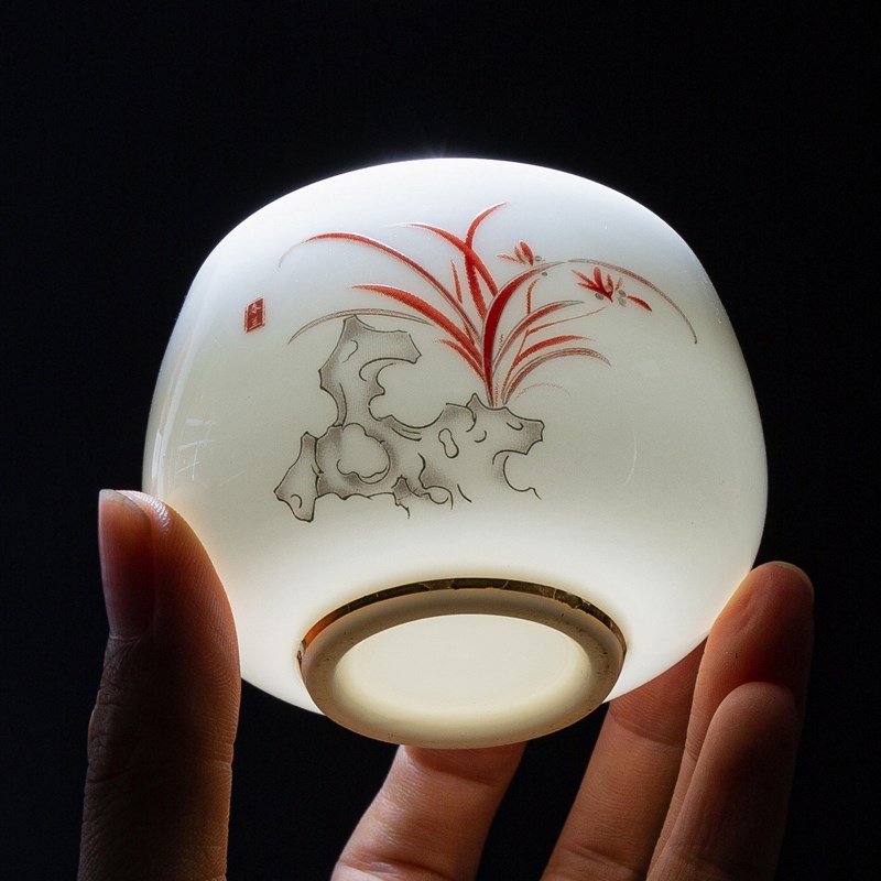 白瓷主人杯德化盏杯茶杯单个陶瓷茶碗老板杯复古日式家用茶具斗笠