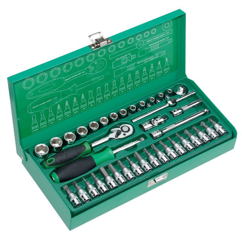 台湾宝工HW-23801M 14寸38件内六角扳手套筒套装公制维修螺母套筒