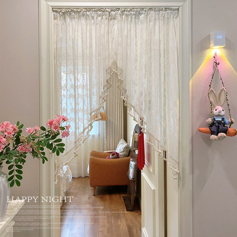 法式吊坠门帘蕾丝半三角浪漫遮光卧室隔断隐私卫生间免打孔伸缩杆,居家布艺,门帘,淘宝优惠券,粉丝福利购,淘宝优惠卷