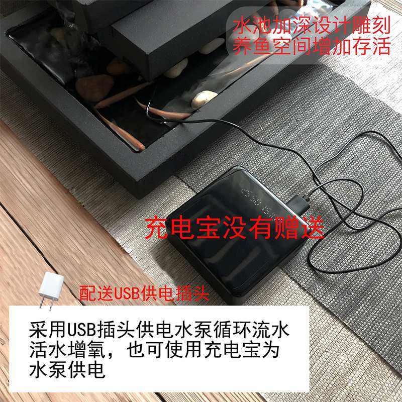 天然乌金石茶盘创意流水养鱼茶海石材鱼池禅意茶台家用石盘干泡台