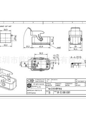 HARTING浩亭09120080301哈丁用于Han-Compact 半电缆紧固件底座